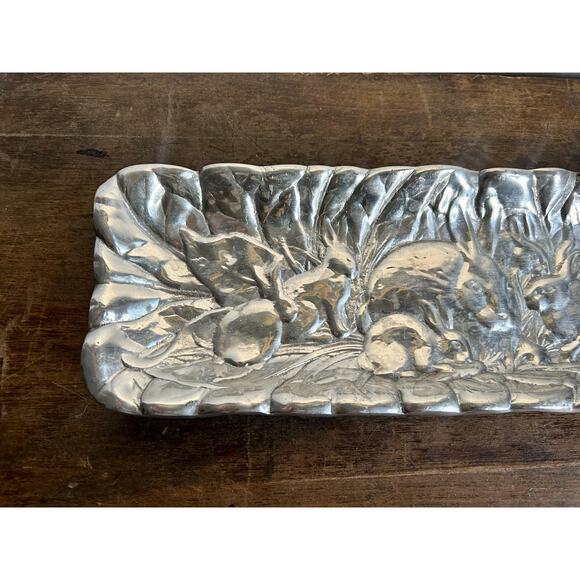 Vintage Pewter Bunny Long Tray | Easter Spring Decor | Prairiecore Granny Chic - Picture 2 of 7